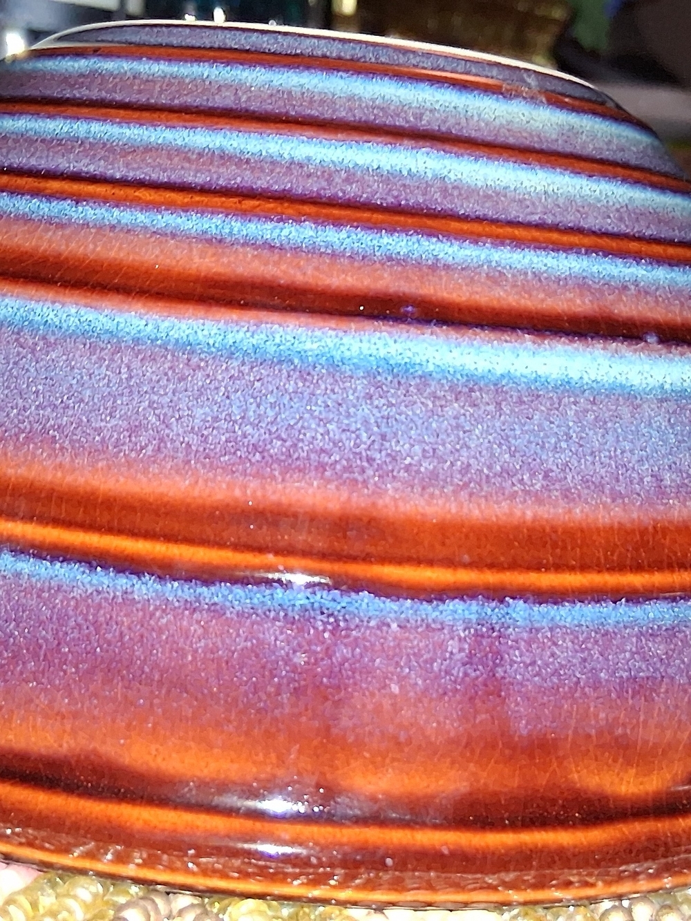 Vintage 80's Tele Flora Handcrafted Glazed Pottery Bowl - Brown, Blue, Purple